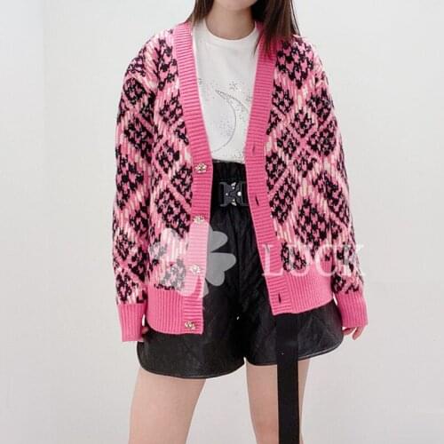 Cardigan 2021 Autumn Vintage Winter Loose Casual V-Neck Plaid Single Breasted Long Sleeve Christmas Clothes Woman Sweaters Zaful