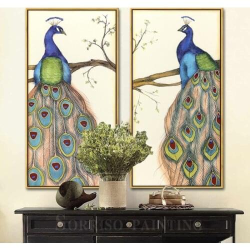 Peacock Standing On Branch Canvas Painting Corridor Wall Art Home Porch Decor Hallway Posters Prints Pictures For Living Room