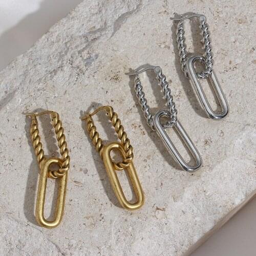 Double Wearing Method Vintage Street Style Trendy Twist U Chain Hoop Earrings Gold Silver Color Unisex Geometric Hoop Earring