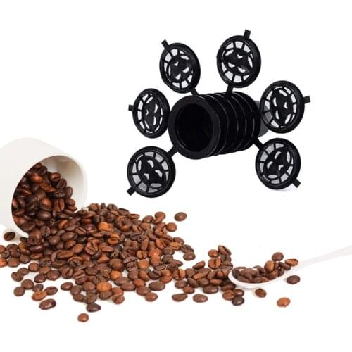 6PCS Reusable Nespresso Coffee Capsules Cup With Spoon Brush Black Refillable Coffee Capsule Refilling Filter Coffeeware Gift