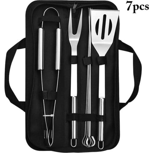 7pcs/Set Stainless Steel BBQ Tools Set Professional Barbecue Grilling Utensil Camping Outdoor Cooking Tool Set