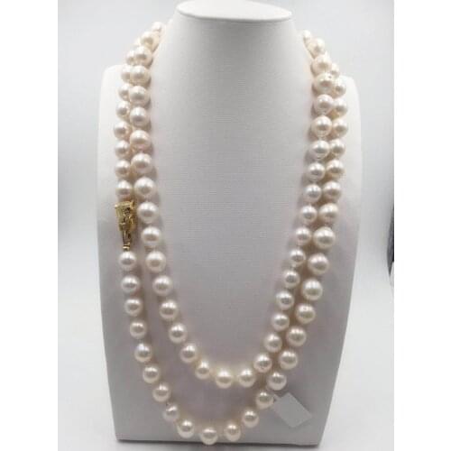 Natural freshwater cultured pearl 11-12 mm 50 inch necklace Sweater chain Leopard head claps