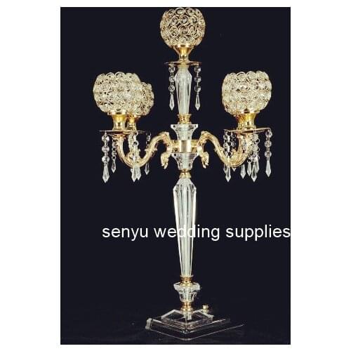New style 5 arms tall candlestick wedding candelabra crystal centerpieces senyu0253