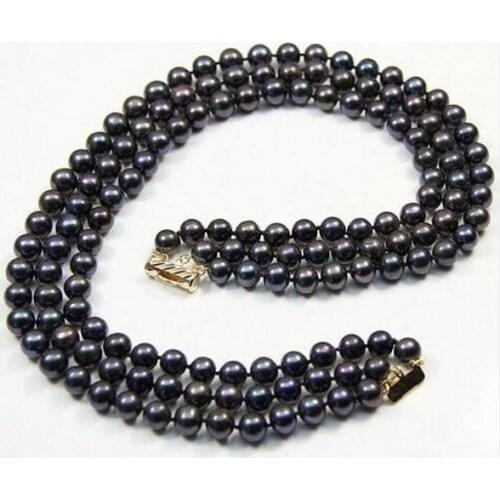 REAL BEAUTIFUL 3 STRANDS 8-9MM TAHITIAN BLACK PEARL NECKLACE 18-20" 14KGP