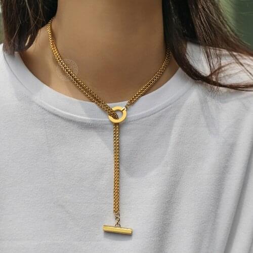 Simple Stainless Steel Double Box Link Chain Necklace Name Engraving Stick Toggle Necklace for Men Women Jewelry Gift DTNS029