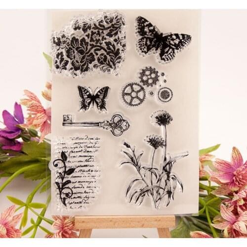 Clear Stamps Scrapbooking Rubber Stamp Craft Supplies Stamps for Card Making Handmade DIY Decoration Pansy Butterfly Silicone