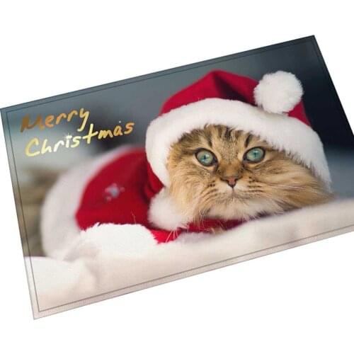 Drop Shipping Floor Mats Christmas Santa cat Printed Bathroom Kitchen Carpets Doormats for Livingroom Anti-Slip Tapete Rug