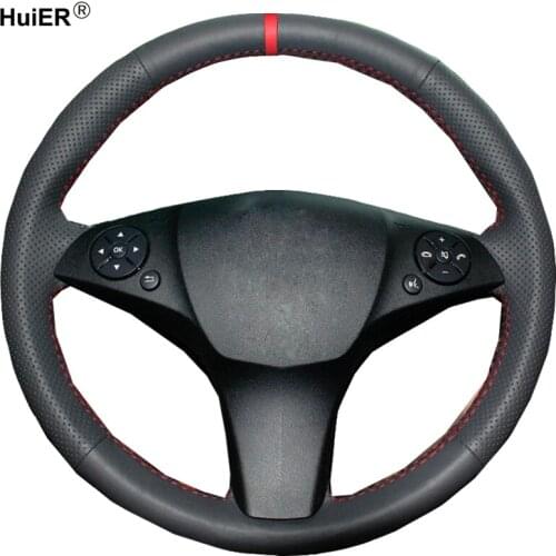 HuiER Hand Sew Car Steering Wheel Cover Red Marker For Mercedes Benz C180 C200 C350 C300 CLS 280 300 350 500 GLK 300 2008-2010