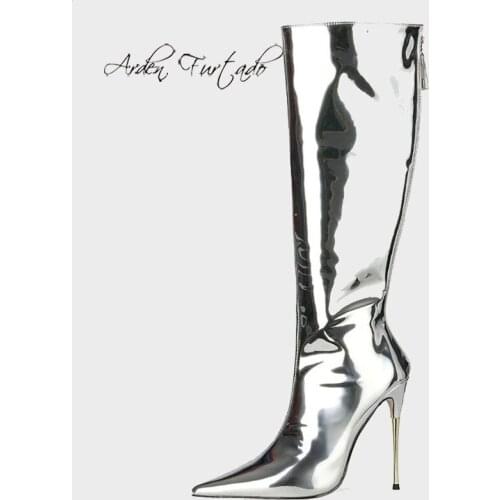 Arden Furtado spring autumn Winter Zipper Boots Shoes Yellow Elegant high heels Knee High Boots Stilettos Dancing Shoes 44 45