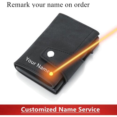 SEMORID Mini Customizd Business Men Women Coffee Smart Leather Wallet RFID Blocking Metal Aluminum ID Bank Credit Card Holder