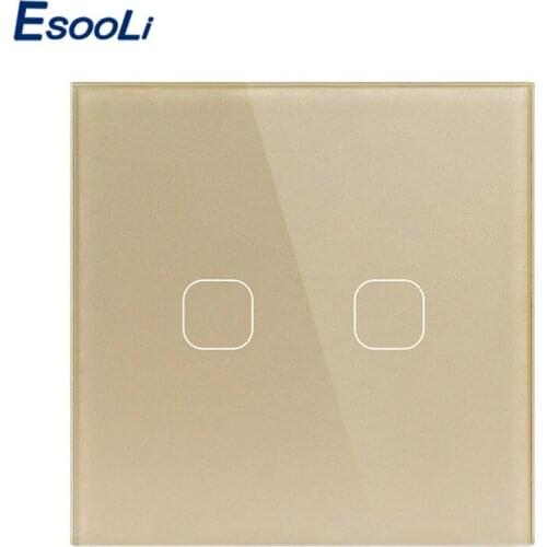 Esooli Touch Switch 2 Gang 1 Way,Wall Light Touch Screen Switch,Crystal Glass Switch Panel,Can not be remotely controlled