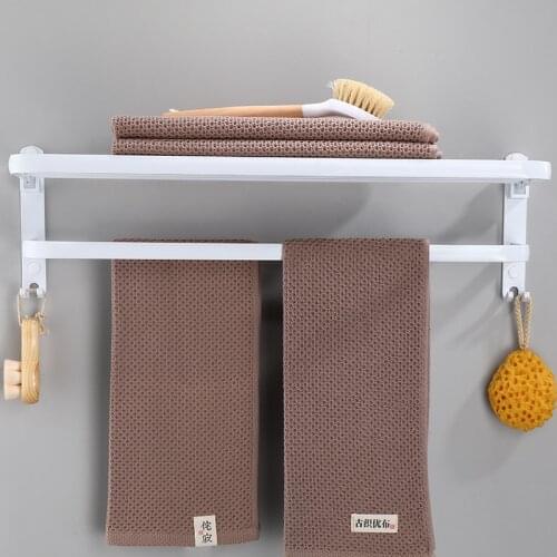Bathroom Towel Rack Foldable Towel Rail Punch Space Aluminum White Bath Towel Holder Folding Bath Shelves