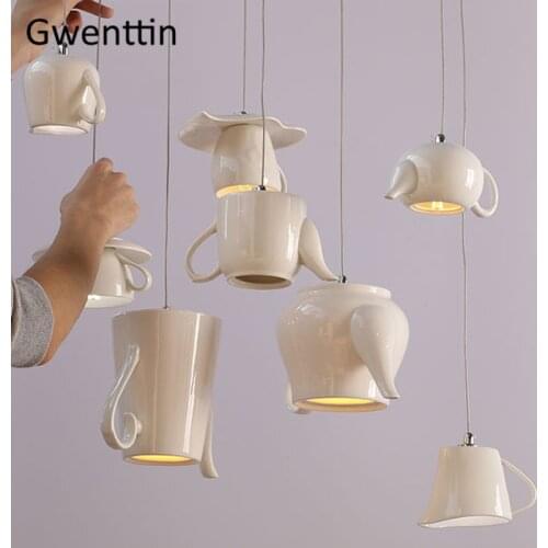 Modern Ceramic Led Pendant Lights Nordic Cup Teapot Hanging Lamp Living Room Kitchen Lighting Fixtures Home Loft Decor Luminaire