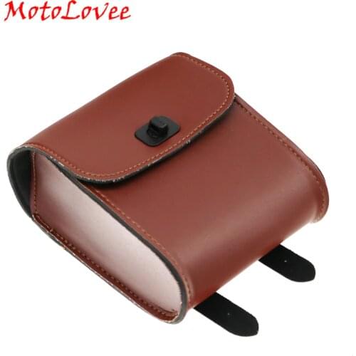 MotoLovee Universal Mini Motorcycle Handlebar Side Bags PU Leather Tool Bag For Honda Kawasaki Yamaha Front Saddlebag Luggage