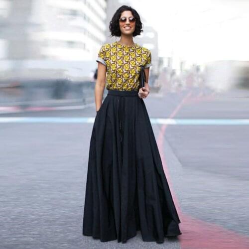 High Street Fashion Long Skirts Womens Elegant Floor Length Black Maxi Skirt 2017 Saias Falda Custom Made Any Size Color Free