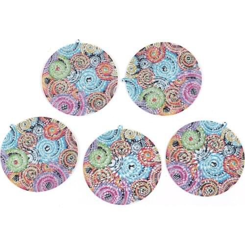 Iron Based Alloy Enamel Painting Pendants Round Green Multicolor Butterfly Filigree 38mm(1 4/8") x 36mm(1 3/8"), 5 PCs