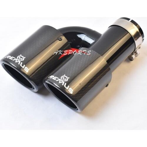 1PC Right Side Glossy Black Stainless Steel Straight Muffler Pipe Curly Carbon H Style End Tail Exhaust Tip