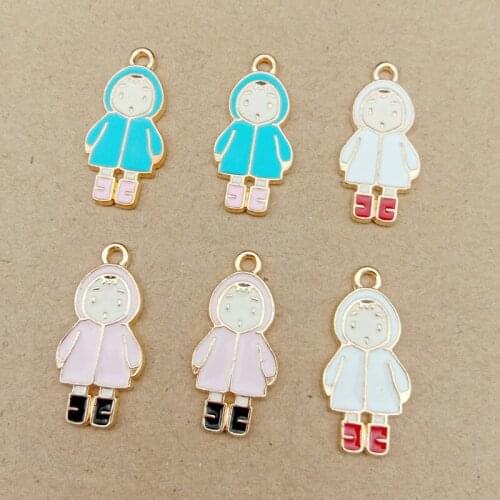 10pcs 27x13mm Enamel little cartoon girl in raincoat charms Pendant for Earrings DIY jewelry making findings metal accessories