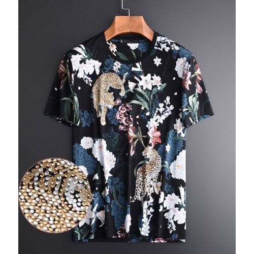 100% Cotton T-shirts Luxury Allover Short Sleeve Men Plus Size 4xl Diamond Printed Slim Mens T-shirt