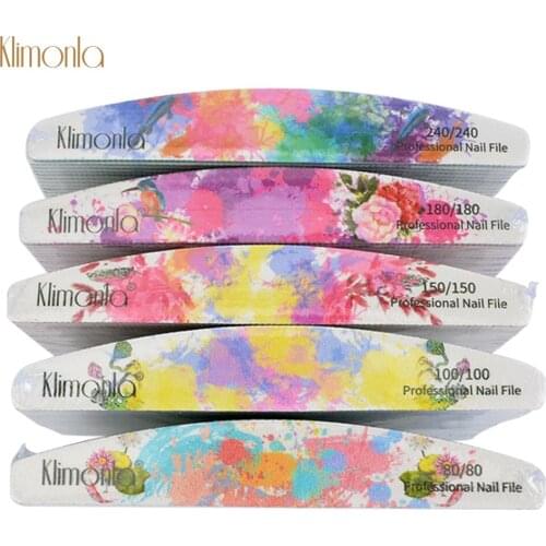 25Pcs Washable Nails Buffer File Half Moon Shaped Thick Sandpaper Peony Painted Manicure Sanding File Pedicure Polisher Tool