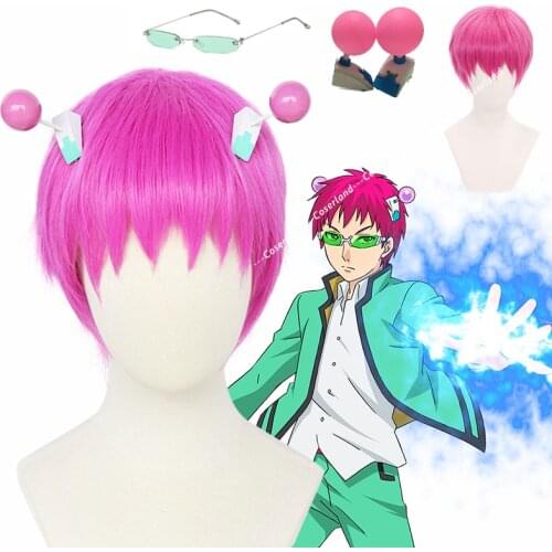 Anime Saiki Kusuo no Sai Nan Saiki Kusuo Cosplay Props Pink Wig Saiki K Hairpins Headwear Small Frame Green Glasses Accessories