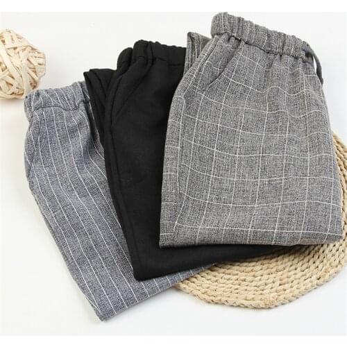 Gowyimmes 2019 Big Size S-2XL Women Harem Pants Casual Black Gray Plaid Pant Harajuku Female Ankle-length Pants Trousers Hot 311