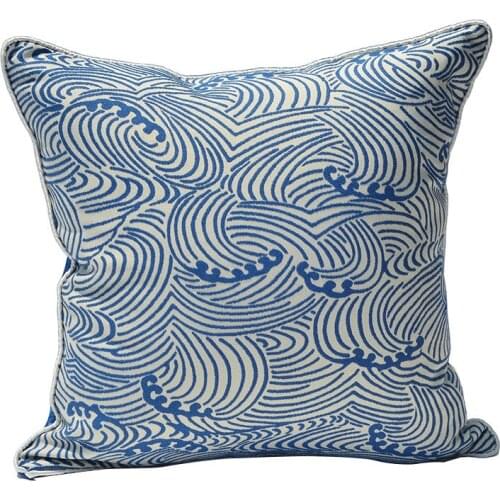 DUNXDECO Cushion Cover Pillow Case Cojines Modern Simple Vintage Blue Sea Wave Jacquard Sofa Chair Coussin Seat Cushion Cover