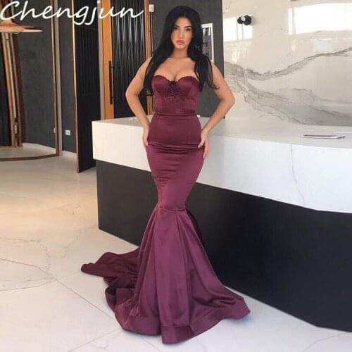 Chengjun Big Boobs Very Sexy Sweetheart Mermaid Dark Purple Chapel Train Evening Dress