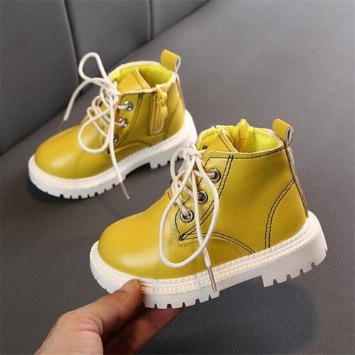 Childrens fashion Martin shoes Boys and Girls PU Boots Autumn And Winter child High top Warm Flats Sneakers