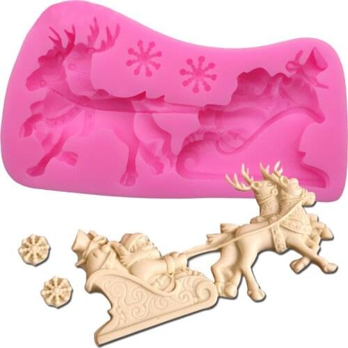 DIY 3d Silicone Mold Christmas Deer Snowflake Sleigh Giraffe Shape Cake Decorating Tools Chocolate Party DIY Fondant Mould