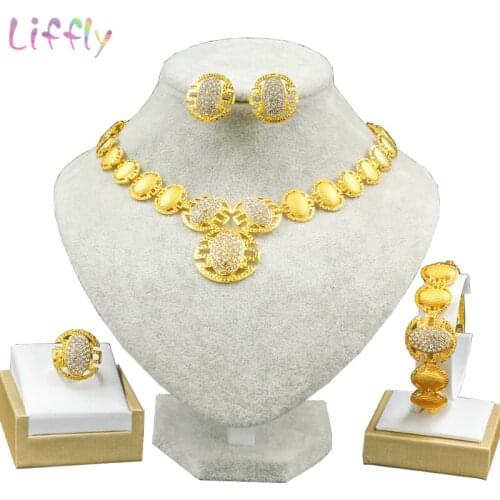 Dubai Classic Jewelry Sets Hollow Round Necklace Bracelet Earrings Ring Elegant Bridal Wedding Jewelry African Jewelry Set
