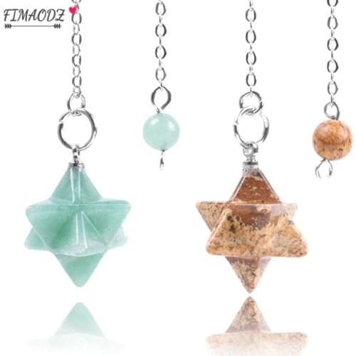 FIMAODZ Star Of David Necklace Hexagonal Hexagram Pendant Natural Stone Reiki Healing Fashion Jewelry Long Chain