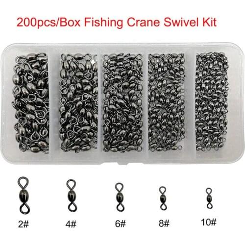Hyaena 200pcs/Box Different Size Fishing Crane Swivel Kit Fishing Barrel Swivels Terminal Tackle Connector For Wire