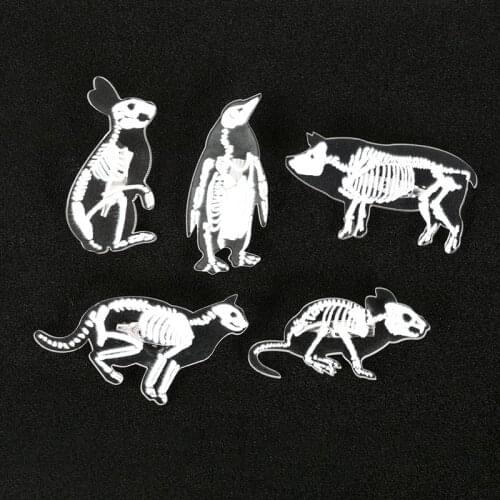 Halloween Carnival ! Skull Skeleton Animal Cat Rabbit Penguin Pig Mouse Rib Transparent Acrylic Brooches Pins For special You