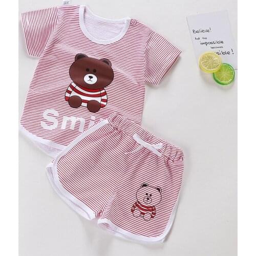 Boy and girl summer cotton fashion casual suit Childrens striped T-shirt shorts two-piece Childrens cartoon pattern set