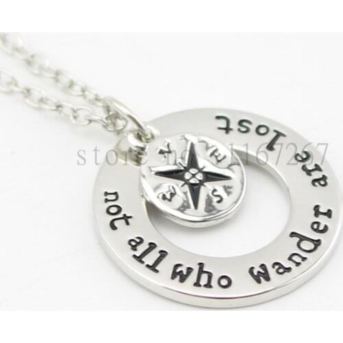 2015 Hot !Wanderlust handstampe Jewelry Travelers Necklace Wanderlust " Not All Who Wander Are Lost" Inspirational Jewelry