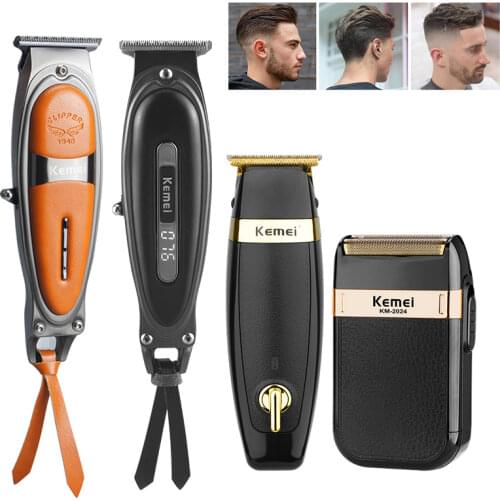 Kemei Metal Leather Hair Clipper USB Rechargeable Hair Trimmer Beard Electric Razor Mens Trimmer Beauty Barber Set Styling Tool