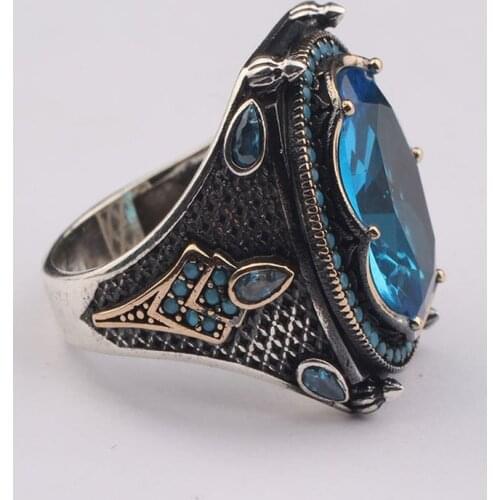 Handmade Blue Aquamarine Man Silver Ring, Aquamarine Sterling Silver Men Ring, Silver Aquamarine Man Ring, 925 Sterling Silver R