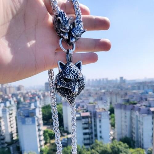Beier 316L stainless steel Men Wolf head norse viking amulet thor hammer pendant necklace viking king chain