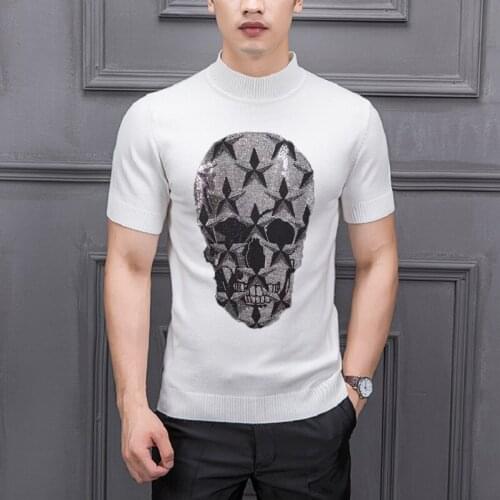 New Design Skull Men Sweater Fashion Custom Knitted T-Shirt Street Hip Hop Cashmere Short Sleeve