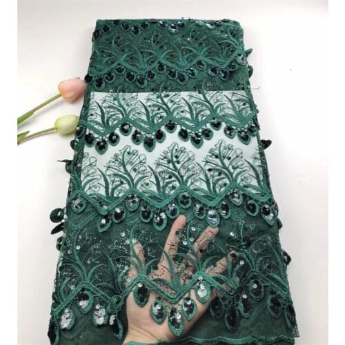 New 3D Big Sequins Applique French Net Lace With Sequins Luxury Nigerian Lace Fabrics For Wedding Dress 2020 Green 5Yards/Lot HS