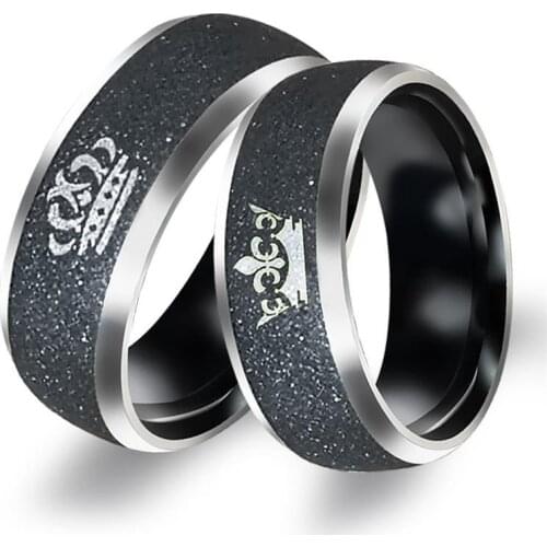New fashion stainless steel ring love simple style black frosted crown couple ring trinket