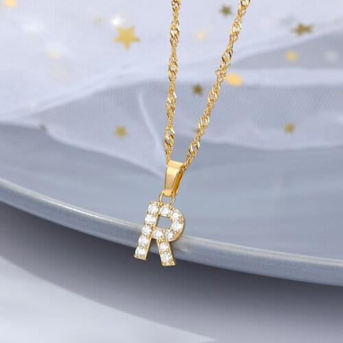 Cubic Zircon Alphabet Necklace For Women Gold Color A-Z Initial Letter Pendant Necklace Shinning Crystal 2020 Jewerly Collares