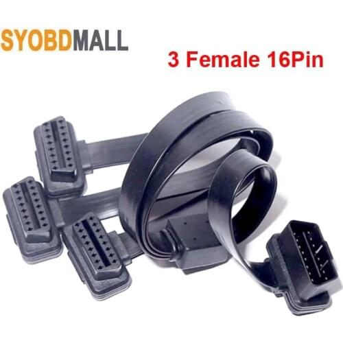 3 Female 16Pin OBDII OBD 2 OBD2 Cable to Flat Thin As Noodle Male to Female Extension Connector Diagnostic Tool ELM327 Adapter