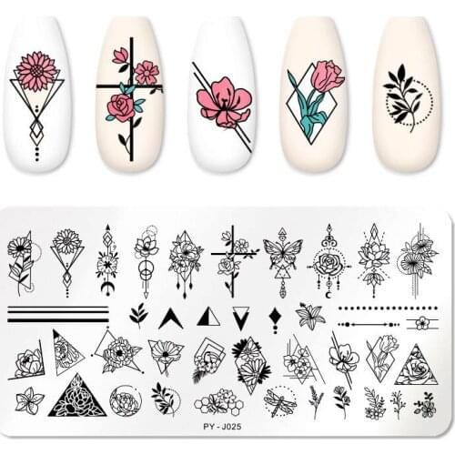 PICT YOU Nail Art Stainless Steel Plate Blue Film Geometric Flower Series Painted Printing Transfer Template Stamp Tool