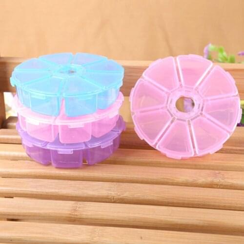 8 Lattices Round Clear Plastic Storage Box Case for Jewelry Beads Organizer Button Container Box For Jewelry