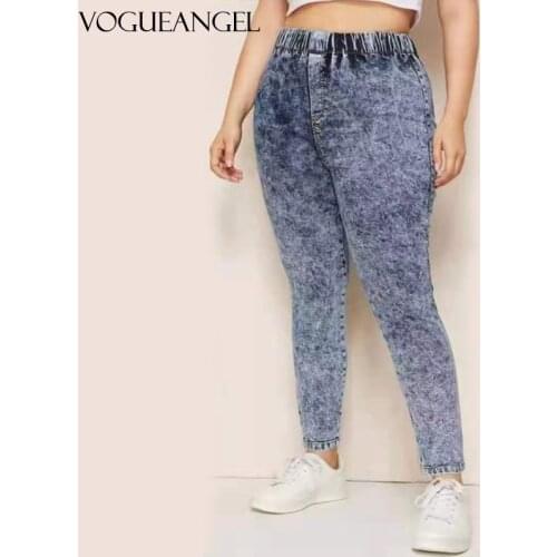 Plus Size Elastic High Waist Snow Wash Pencil Pants Casual Female Jeans 3 4 5XL Women Stretch Long Denim Pant Trousers Mom Jeans