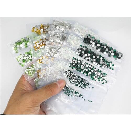 2021 New Mix sizes SS4 SS6 SS12 SS16 SS20 Colorful 1440pcs 3D Non HotFix Nail Art Flatback Rhinestones for Garment Decorations