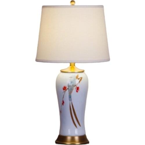 Elegant Handmade Chinese Ceramic Fabric Led E27 Table Lamp for Living Room Bedroom Wedding Decor AC 80-265V H 64cm 1628