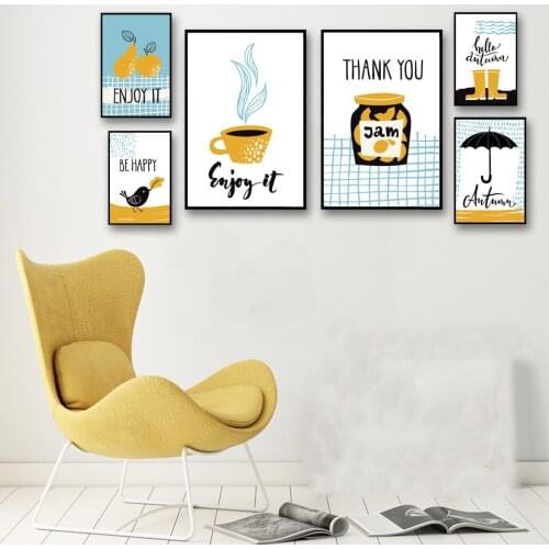 Nordic Abstract Canvas Painting Pear Coffee Bird Umbrella Landscape Wall Art Posters And Prints Pictures Modern For Home Decor